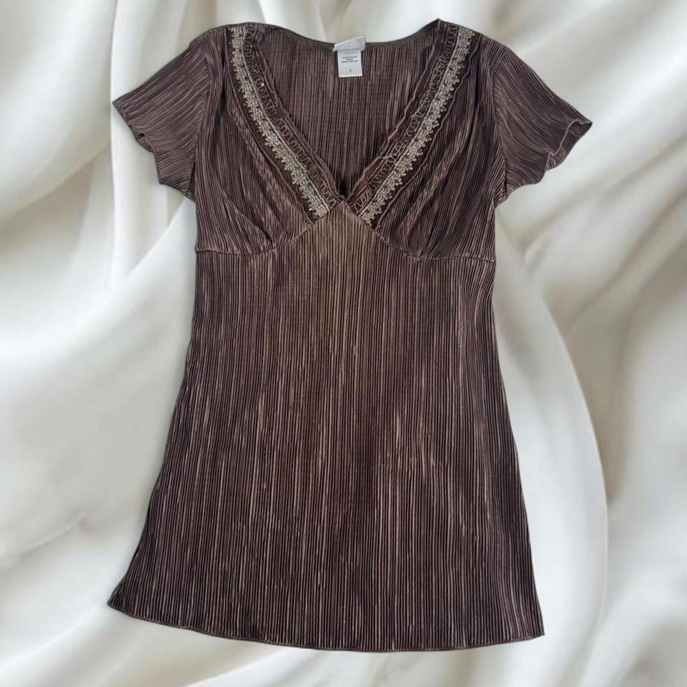 Bundle of Joy brown babydoll tie back sequin top y2k vintage fairy boho